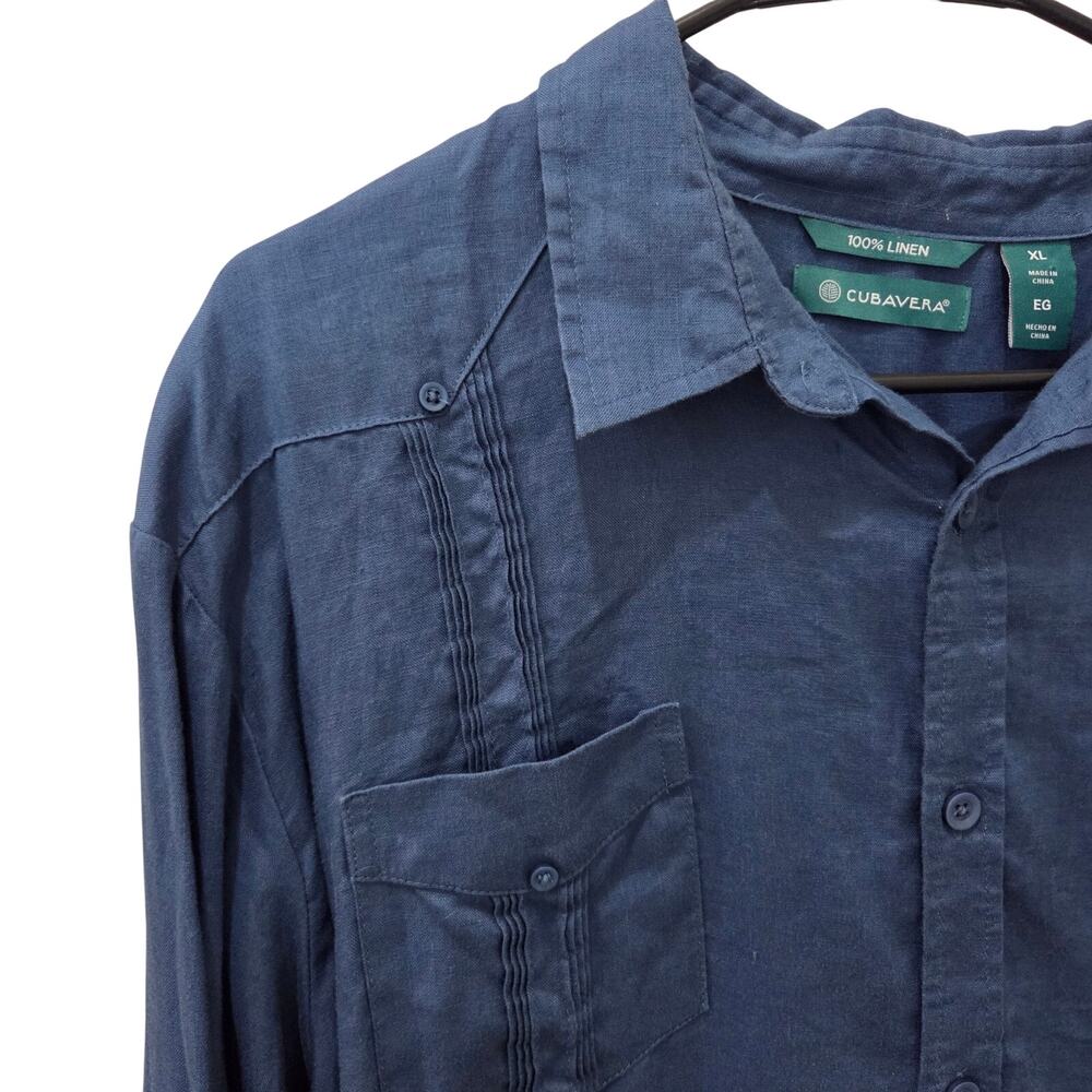 Men's Guayabera 4 Pocket 100% Linen Long Sleeve XL Shirt - Picture 3 of 8